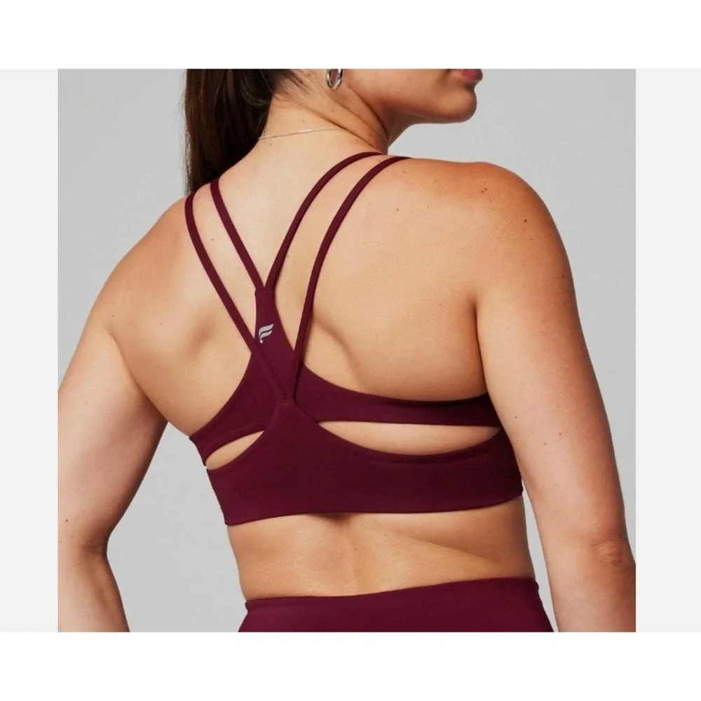 FABLETICS Principal Low Impact Bra‎ Size XL Faux Leather Merlot Strappy Cute Gym